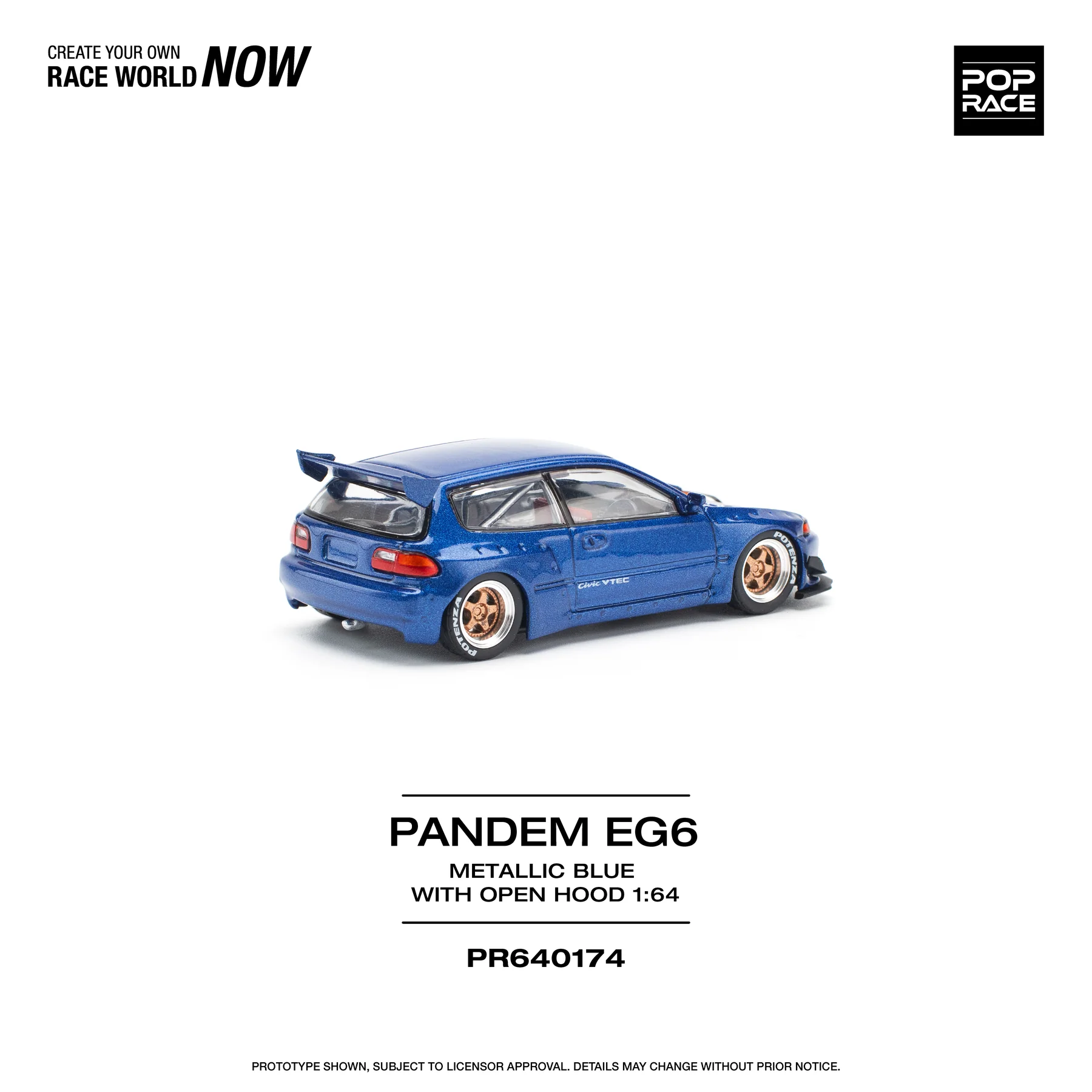 POPRACE 1:64 PR640174 PANDEM CIVIC EG6 METALLIC BLUE - Image 2