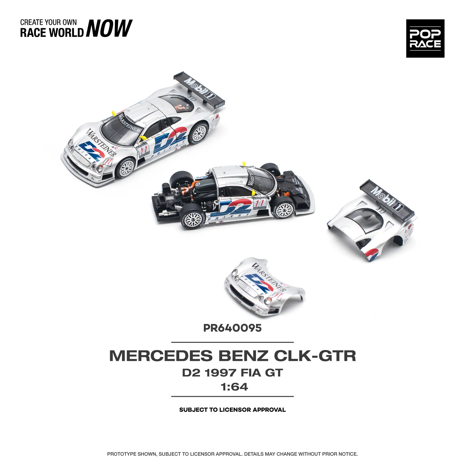 POPRACE 1:64 PR640095 MERCEDES-BENZ CLK AMG GTR 1997 FIA GT D2 PRIVAT