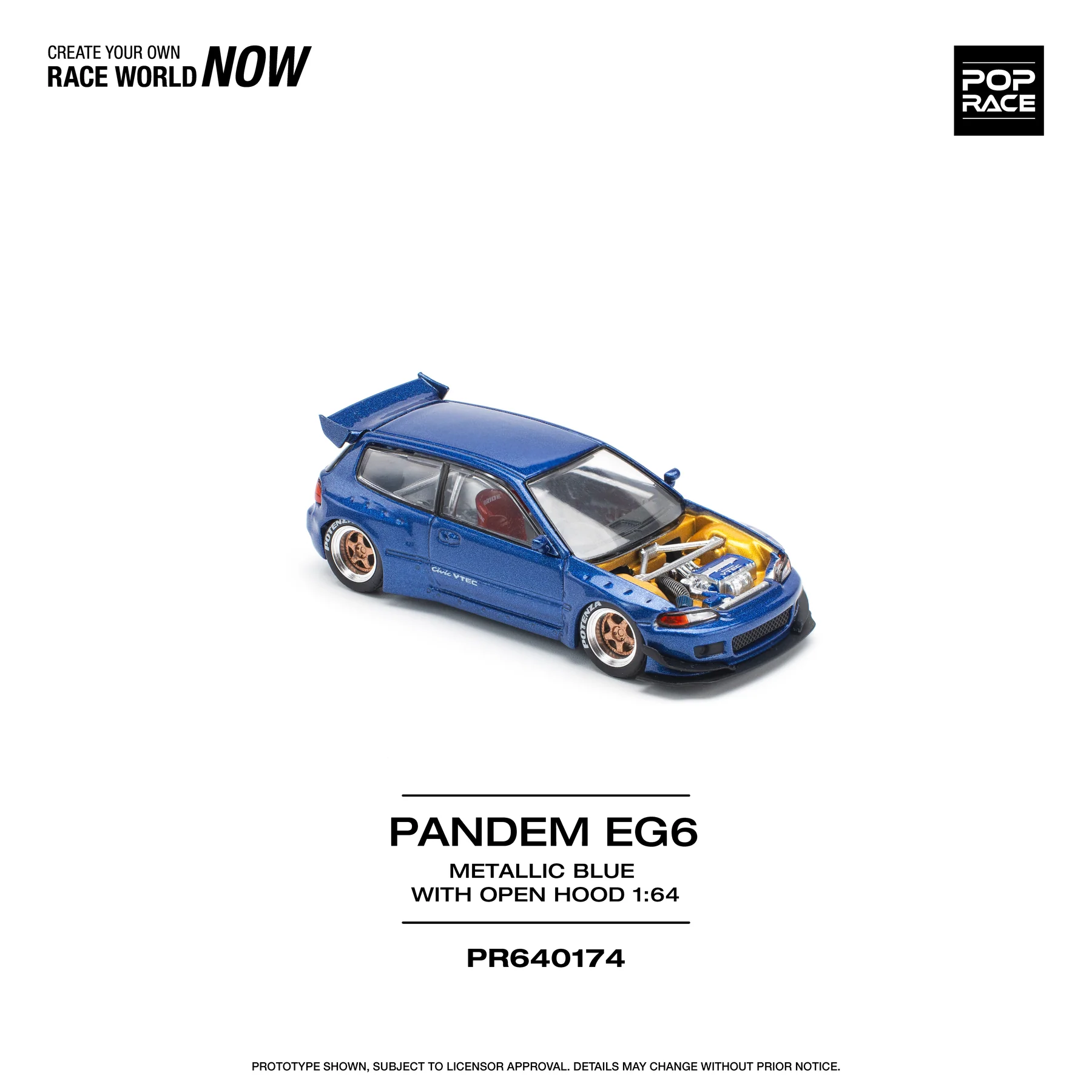 POPRACE 1:64 PR640174 PANDEM CIVIC EG6 METALLIC BLUE - Image 4