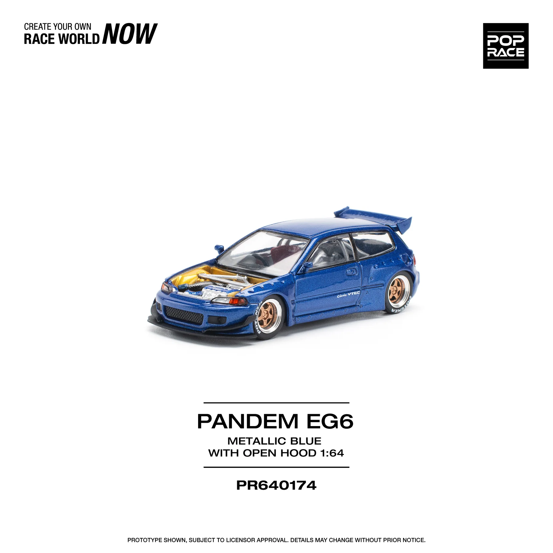 POPRACE 1:64 PR640174 PANDEM CIVIC EG6 METALLIC BLUE