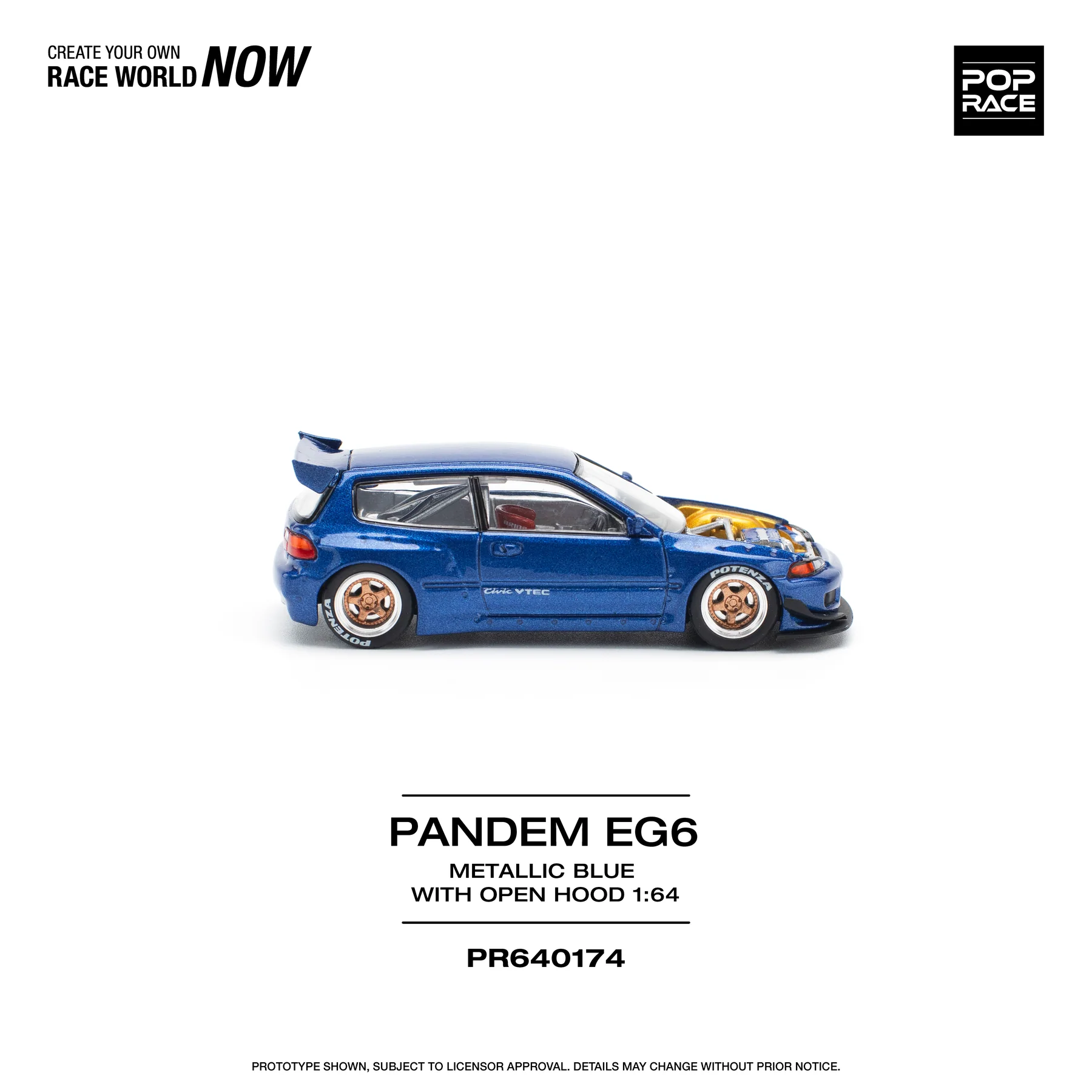 POPRACE 1:64 PR640174 PANDEM CIVIC EG6 METALLIC BLUE - Image 3
